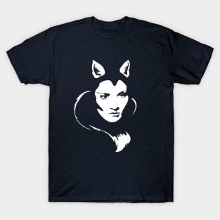 Faces - foxy lady on a teal wavey background T-Shirt